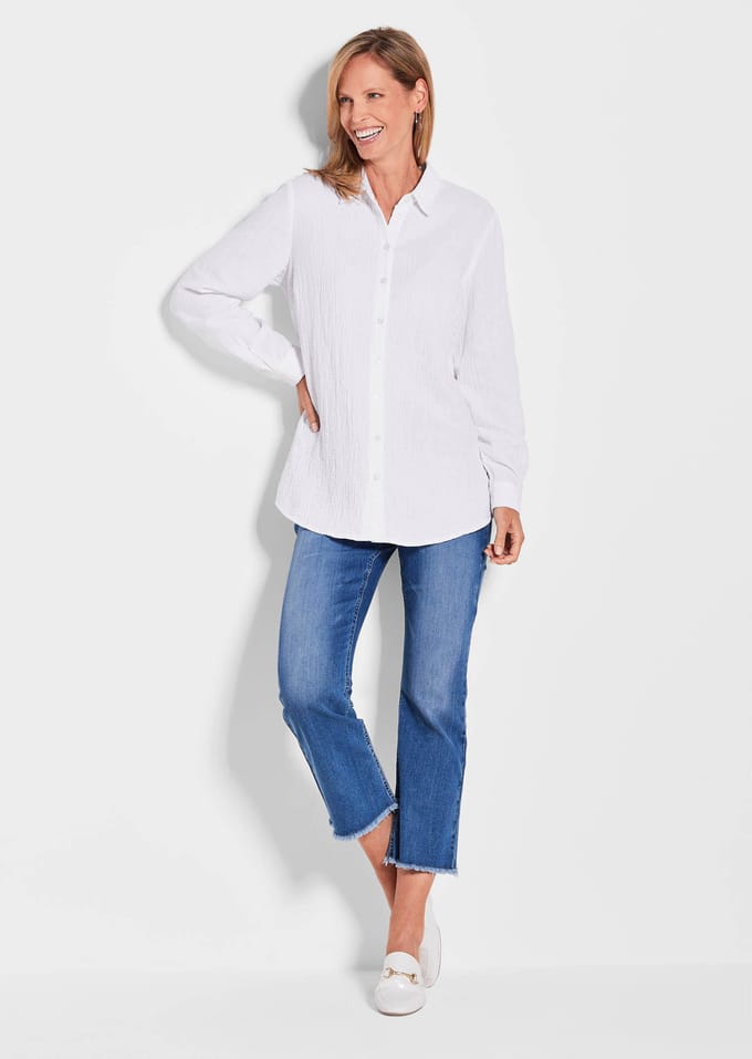 Overhemdblouse van katoen-mousseline - wit - Gr. 20 van Goldner Fashion
