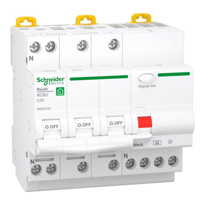 Schneider Electric Resi9 XP RCBO/combination switch 3PN C-characteristic 20A 6kA 30mA class A 90mm