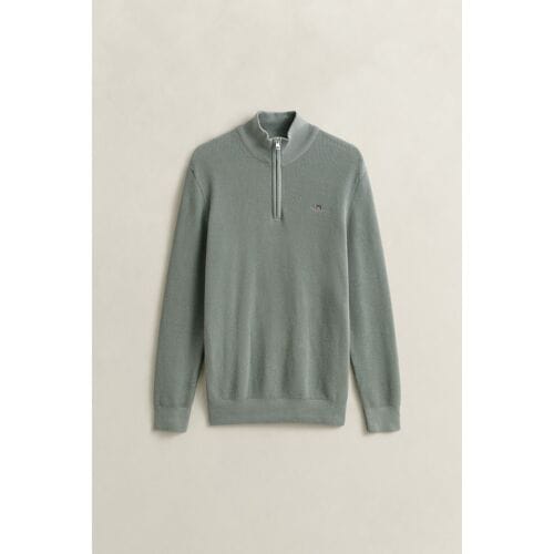 Gant Trui Solid Color Micro Textured Cotton Half Zip Ceramic Grey / male