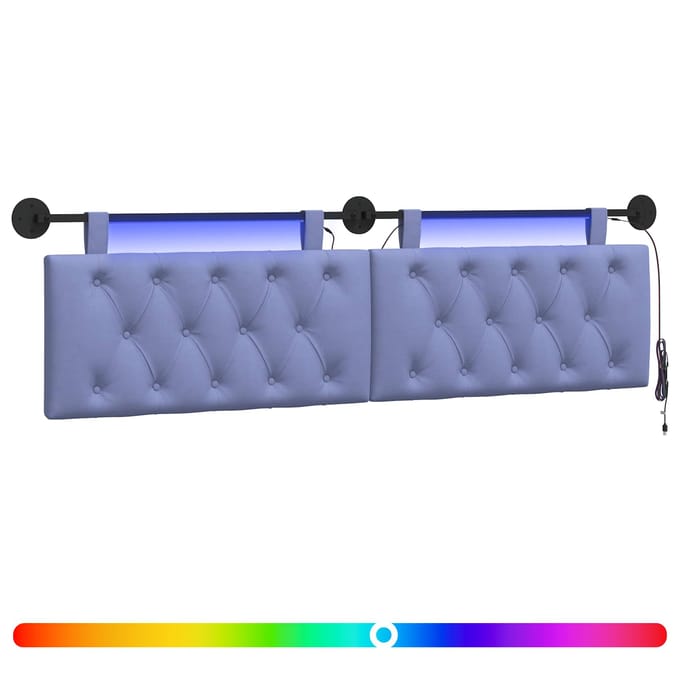vidaXL - Hangend - hoofdbord - Met - LED-verlichting - Jeans - Blauw - Stof