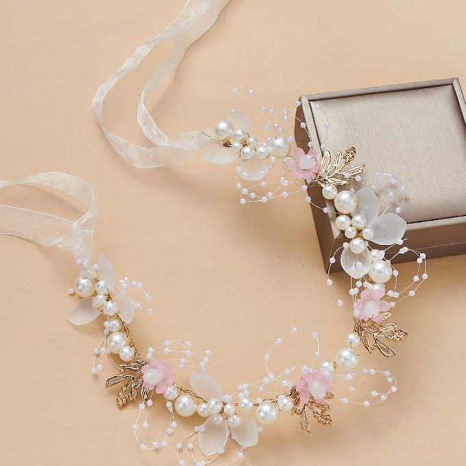 1 st Nep Parel & Bloemen Decor Elegante Bruids Haarband Tiara one-size wit