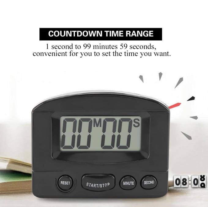 Draagbare Digitale Klok Afteltimer Groot LCD-scherm Keukengebruik (Zwart) gray