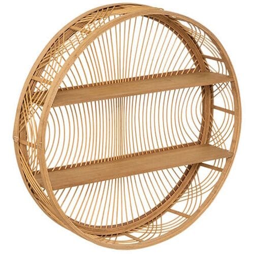 Atmosphera Wandplank ornament Inacio - bruin - bamboe - Boho stijl - rond frame - 2 plankjes - D70 x 15 cm