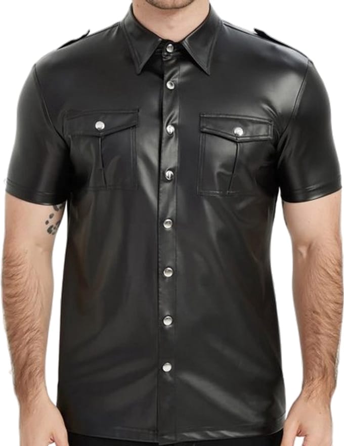 Premium PU Leder Blouse - Leer - Overhemd - Zwart - Heren - Shirt