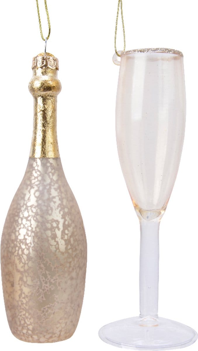 Decoris Kersthangers - champagne glazen - 2x - 12,5 cm - kerstversiering