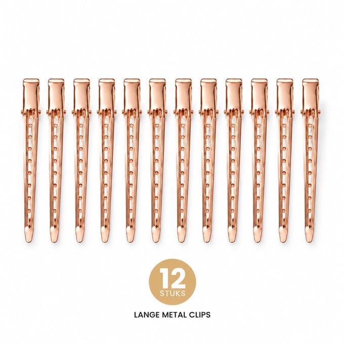 Haar in Stijl® 12 Metal Clips Rosé Goud platbek haarklemmen 8.5 cm