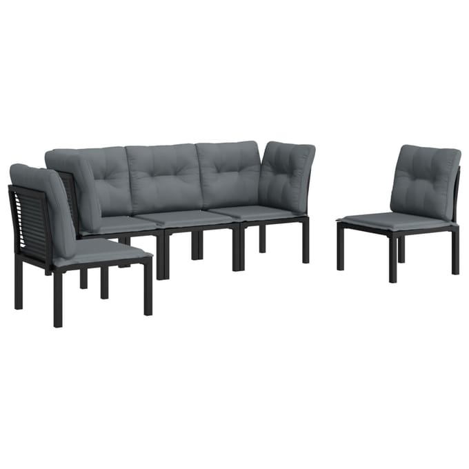 vidaXL - 5-delige - Loungeset - poly - rattan - zwart - en - grijs