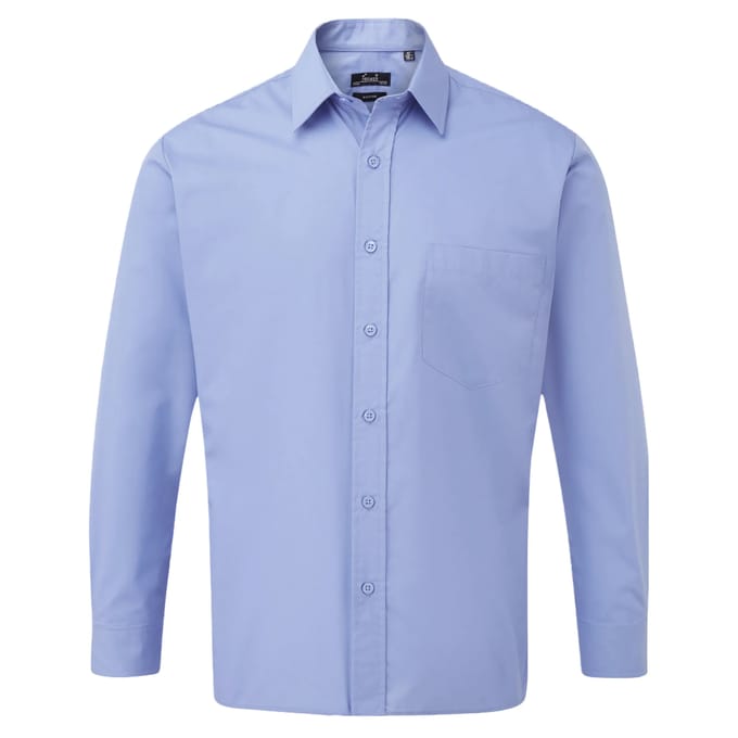 Premier Heren Popeline Overhemd Met Lange Mouwen (Middenblauw)