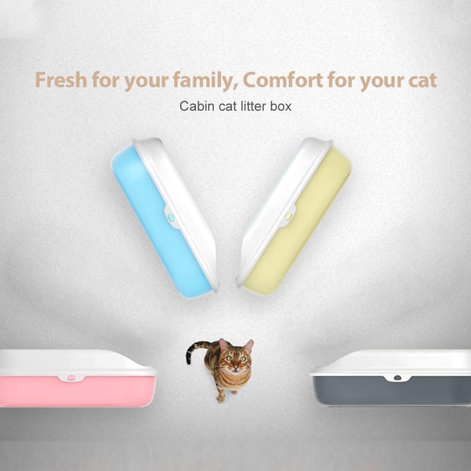 PAKEWAY Kattenbak van het open type - Nauwkeurige hoekranden Intrekbare bovenklep Dubbellaags ontwerp S blauw