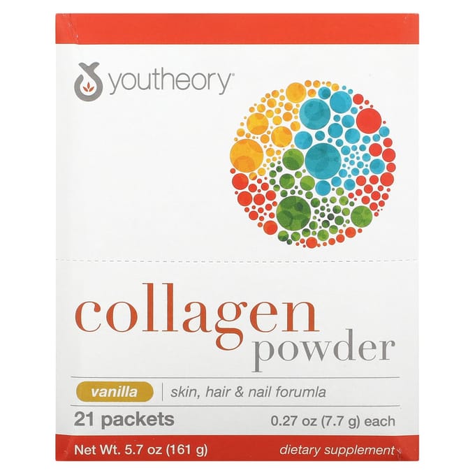 Youtheory, Poudre de collagène, Vanille, 21 sachets, 0,27 oz (7,7 g) Chaque