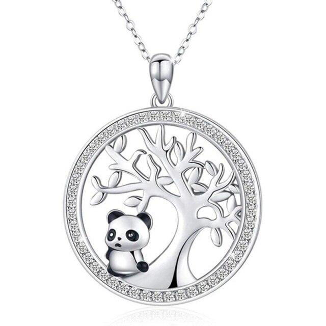 Mode Schattige Panda Hanger Dierlijk Rond Gesimuleerde Opaal Bamboe Ketting zilver