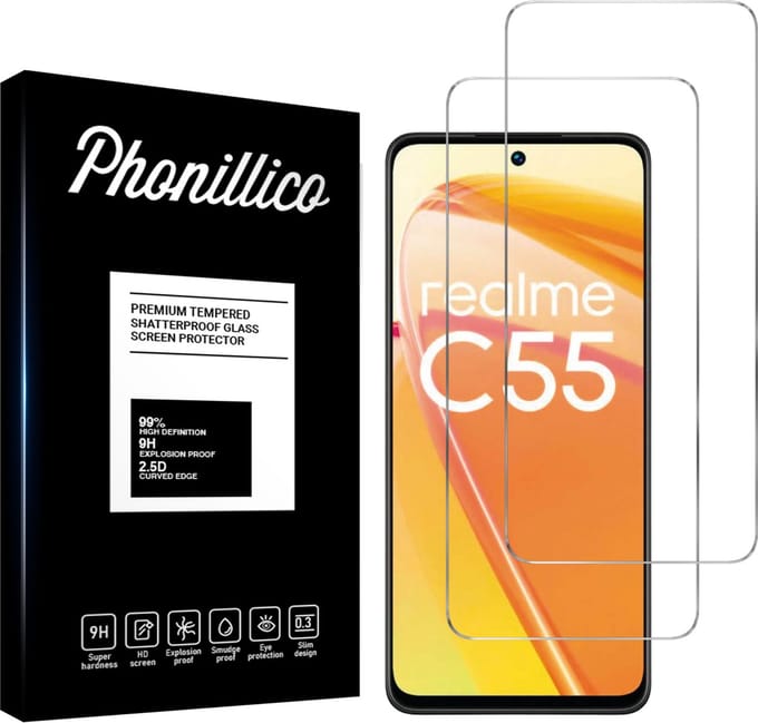 Screenprotector voor Realme C55 4G - 2 stuks Beschermglas van glas Transparante glazen schermbeschermfolie