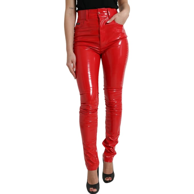 Hoge Taille Vinyl Broek Rood