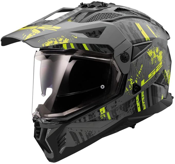 LS2 MX702 Pioneer II Crazy Mat Zwart Fluo Geel Adventure Helm - Helm