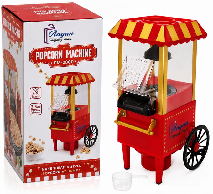 Popcornmachine PM-2800 – Elektrische Popcorn Maker voor Thuis – Snelle Hetelucht Popcornmachine – Gezonde Snack Maker – Compact Design – 89867