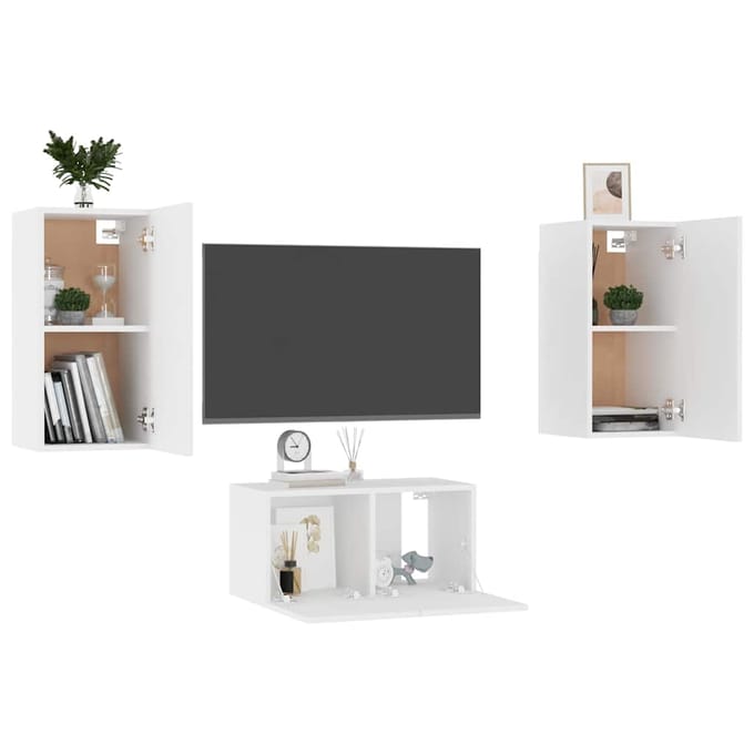 vidaXL - 3-delige - Tv-meubelset - bewerkt - hout - wit