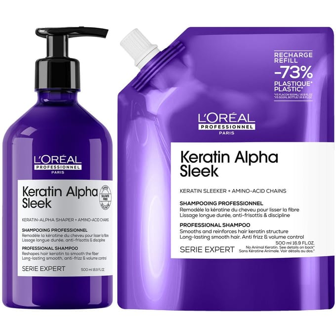 L'Oréal Professionnel Keratin Alpha Sleek Shampoo + Refill 500ml
