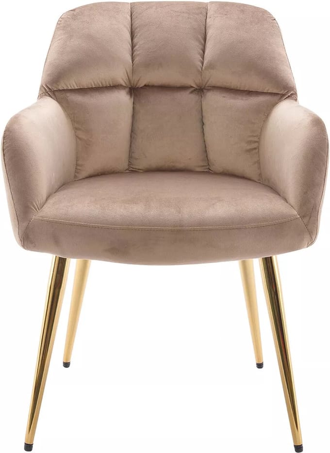 Vente-unique Set van 2 stoelen met armleuningen - Fluweel en goudkleurig metaal - Beige - PEGA