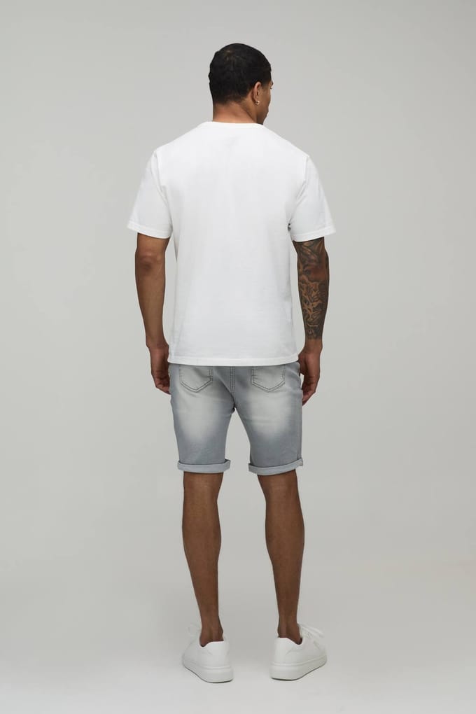 Essential Skinny Stretch Fit Denim Shorts | Light Grey | Size 46