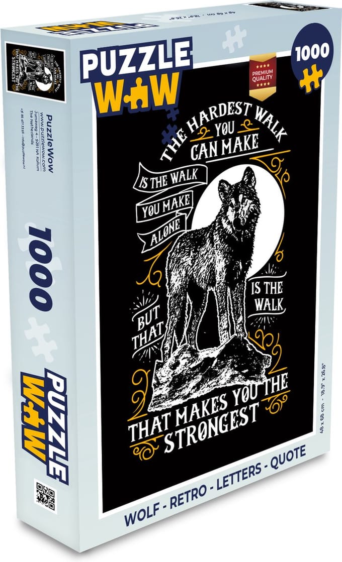 Puzzel Wolf - Retro - Letters - Quote - Legpuzzel - Puzzel 1000 stukjes volwassenen