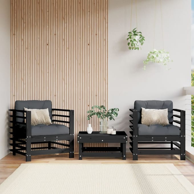vidaXL - Tuinstoelen - 2 - st - massief - grenenhout - zwart