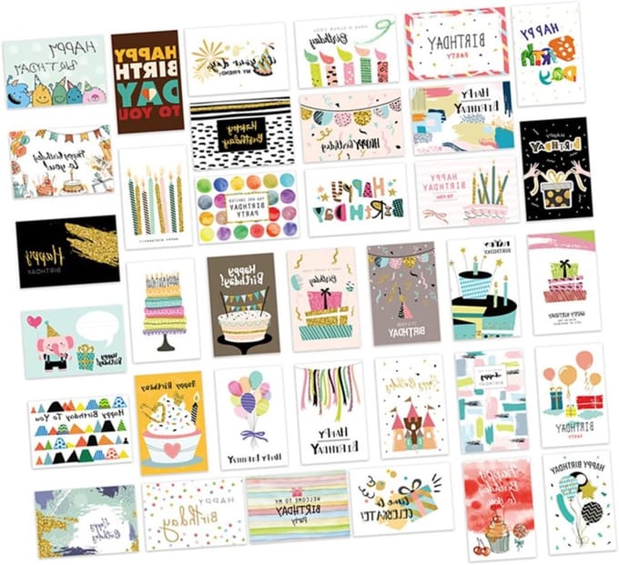 Verjaardagskaarten Set - Wenskaarten Feest - Liefde Tonen - Grappig Ontwerp - 36 Stuks - Diverse Kleuren
