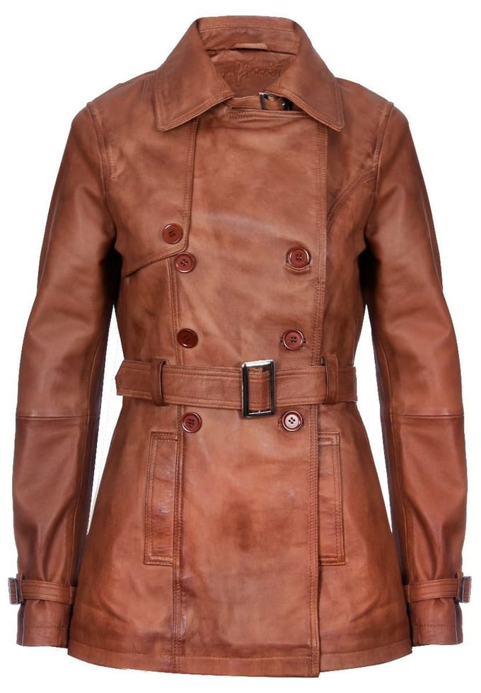 Halflange lederen trenchcoat voor dames - Oakham
