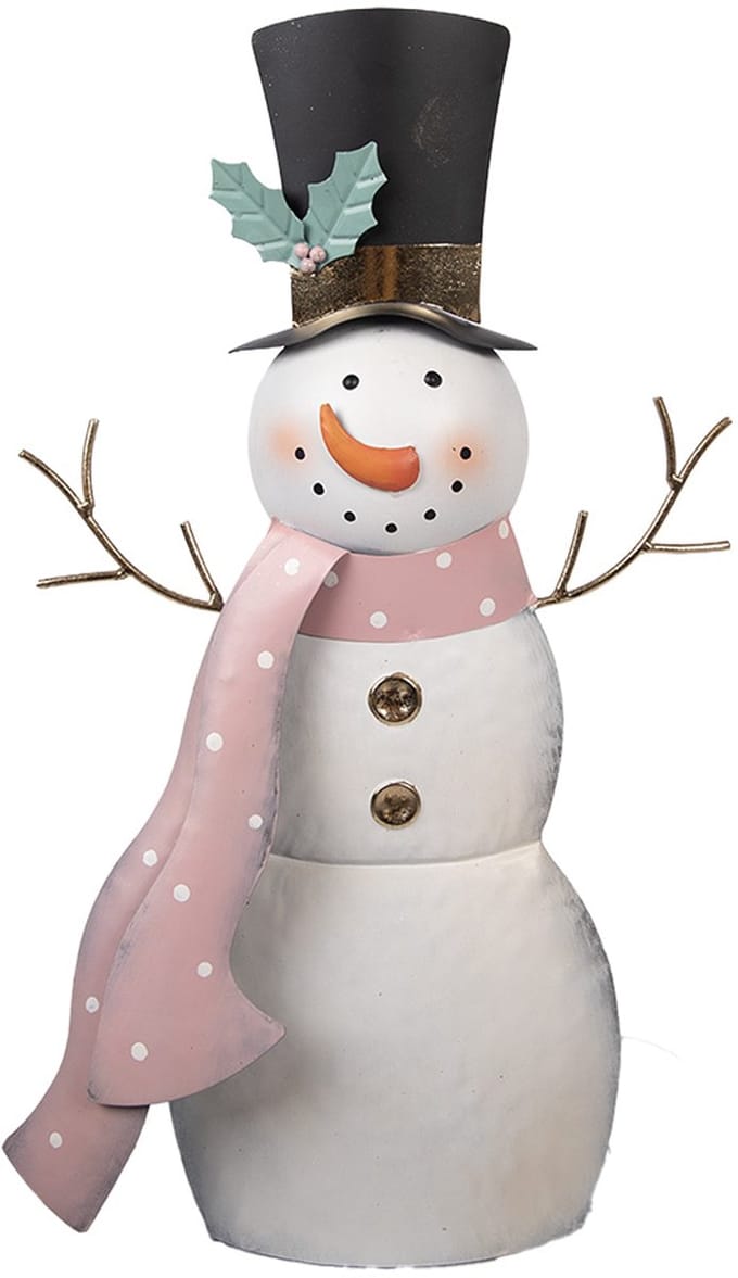 Clayre & Eef Decoratie Beeld Sneeuwpop 29x9x51 cm Wit Metaal
