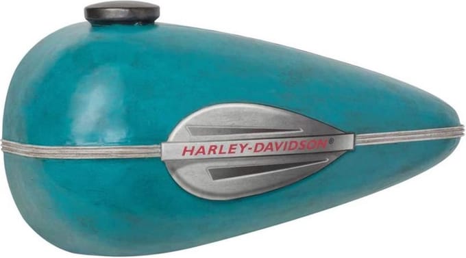 Harley-Davidson Distressed Scale Model Benzinetank Metalen Wand Decor Blauw Turquoise