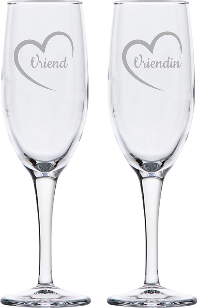 Gegraveerde Champagneglas 16,5cl Vriend met hartje & Vriendin met hartje