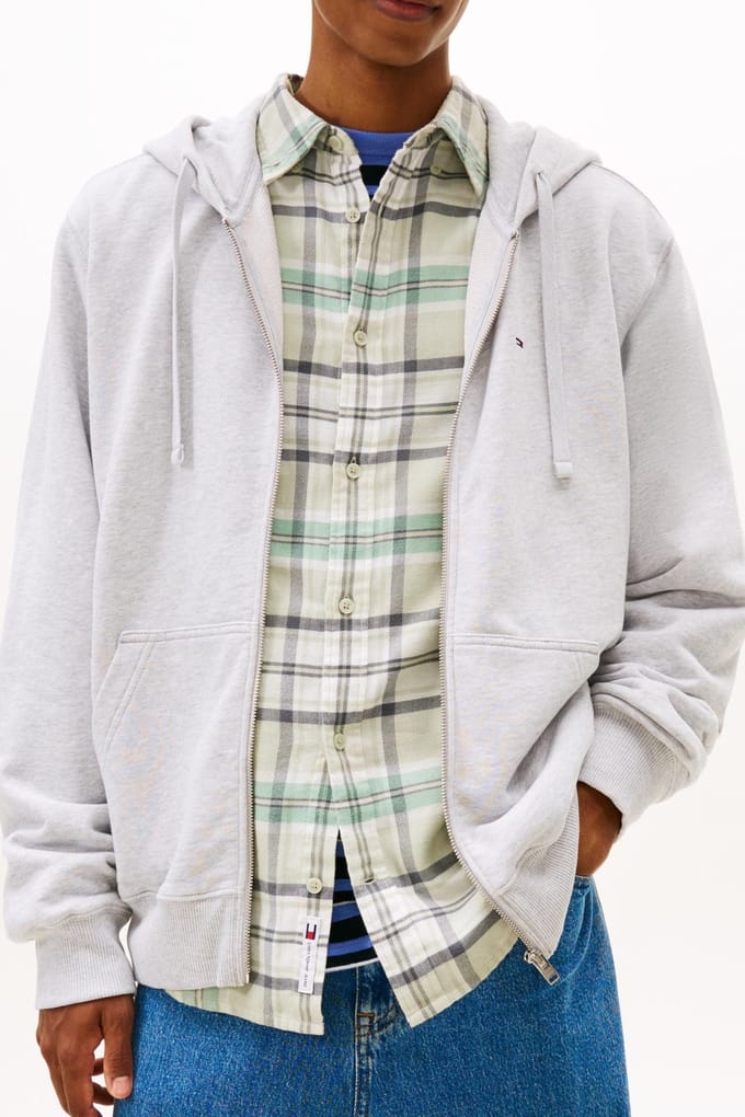 Tommy Hilfiger Flag Embroidery Fleece Zip Through Hoodie Grey Taglia: S | Giacche leggere Outlet | Uomo | Grigio