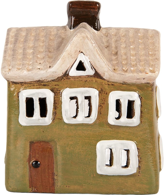 Clayre & Eef Waxinelichthouder Huis 11x7x13 cm Groen Keramiek