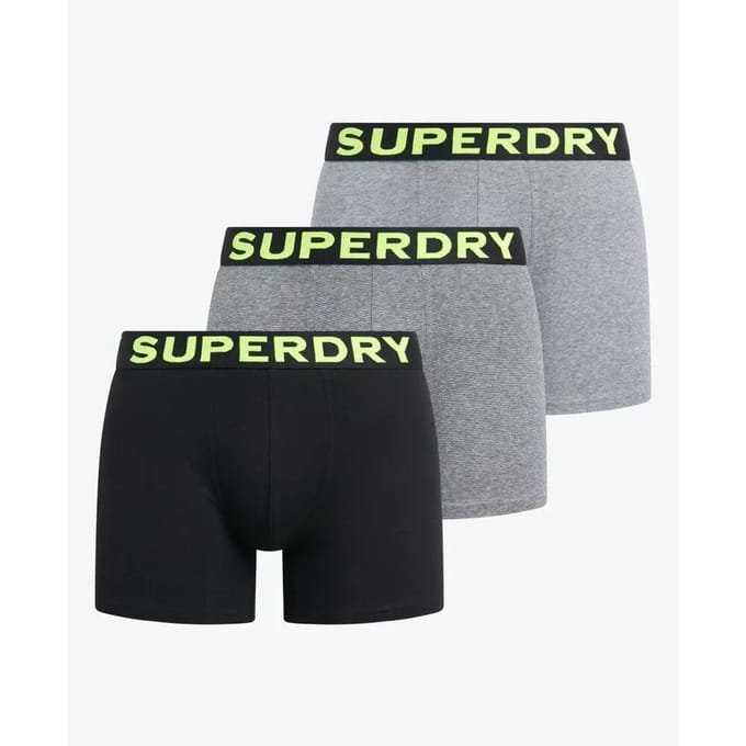 Superdry BOXER TRIPLE PACK Heren Onderbroek - Ath Grey Feeder/Blk Stripe/Blk