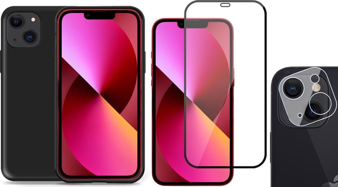 TechNow Shock Proof Backcover geschikt voor iPhone 13 Mini - Full Screenprotector en Camera Screen Protector - Zwart