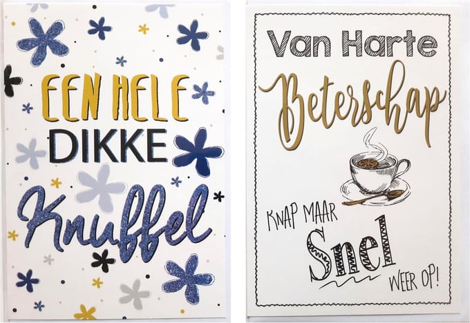 2 Wenskaarten - Beterschap + Dikke Knuffel – 12 x 17 cm