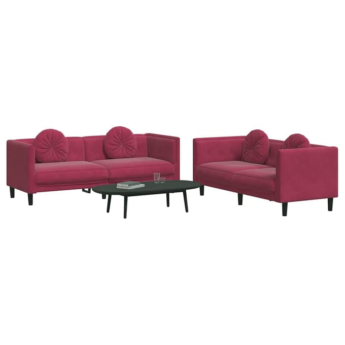 vidaXL - 2-delige - Loungeset - met - kussens - fluweel - wijnrood