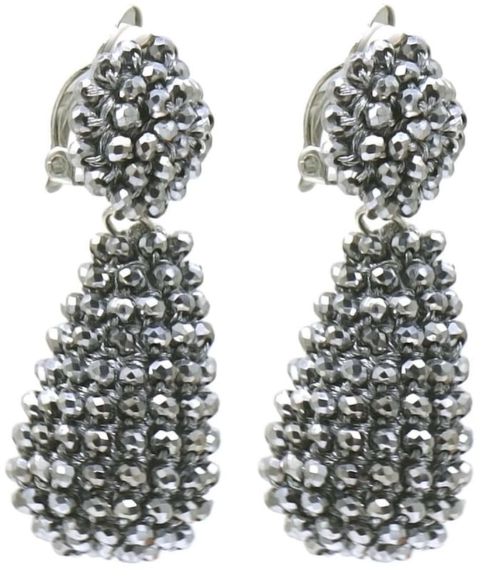 Oorbellen Druppel - Oorclips - 5 cm - Grijs