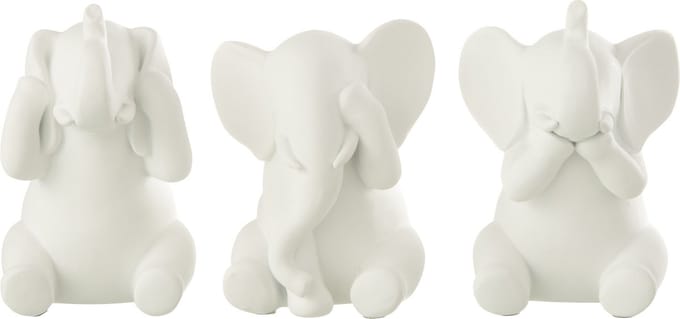 J-Line decoratie Olifant Horen/Zien/Zwijgen - polyresin - wit - 3 stuks