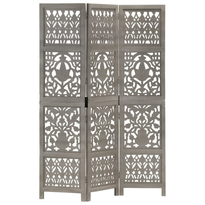 vidaXL - Kamerscherm - 3 - panelen - handgesneden - 120x165 - cm - mangohout - grijs