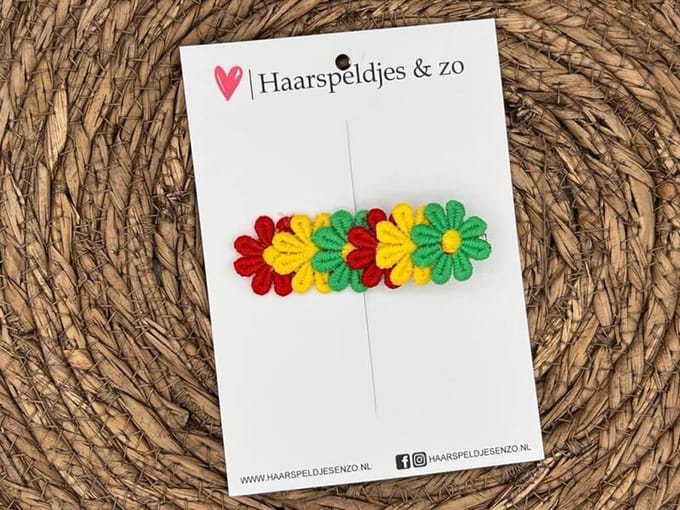 rood/geel/groen (rode/gele/groene) madeliefjes op alligatorclip (groot) - carnaval - haaraccessoires