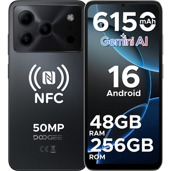 DOOGEE Note56 Plus Android Smartphone, 16 Gemini AI, 6,56-inch scherm, 6150 mAh batterij, 48 GB RAM (6+42), 256 GB ROM, Google Pay, Mobiele telefoon 6