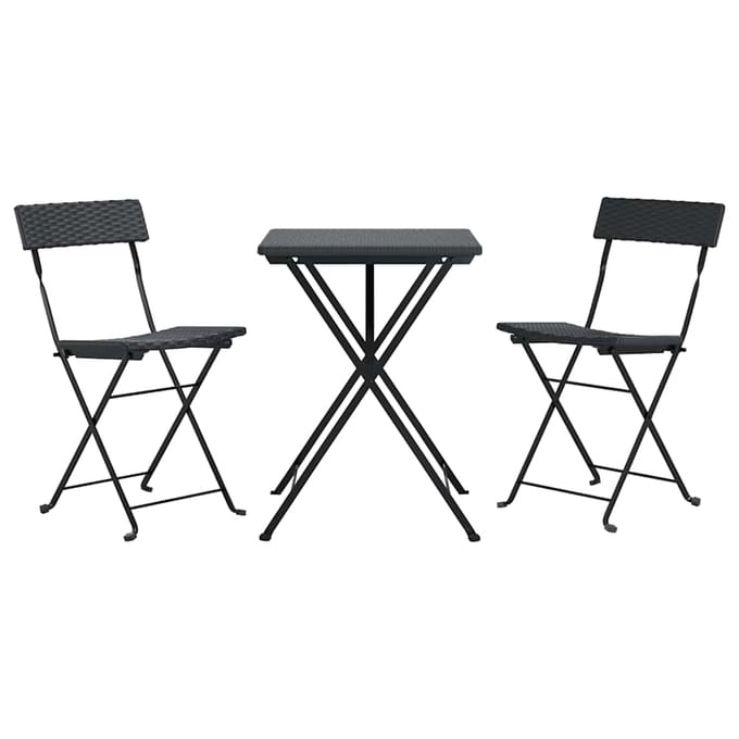 vidaXL - Bistroset - inklapbaar - 3 - st - poly - rattan - zwart