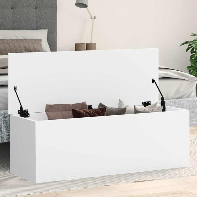 vidaXL - Opbergbox - 102x35x35 - cm - bewerkt - hout - wit