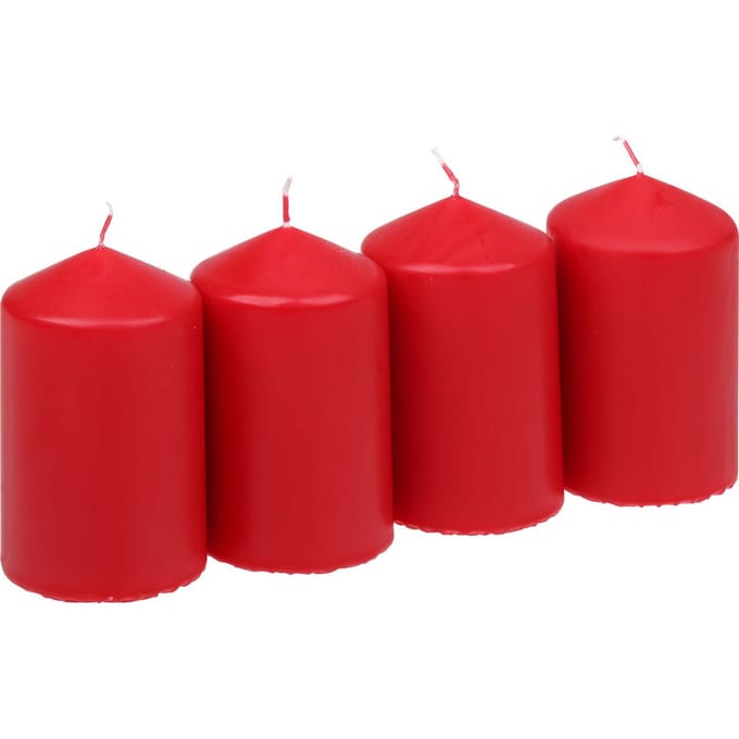 Stompkaarsen, 4‑pack - Rood