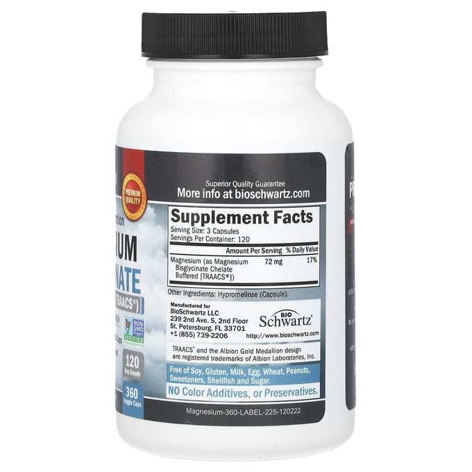 Absorption Maximale Bisglycinate de Magnésium Capsules Végétales 360
