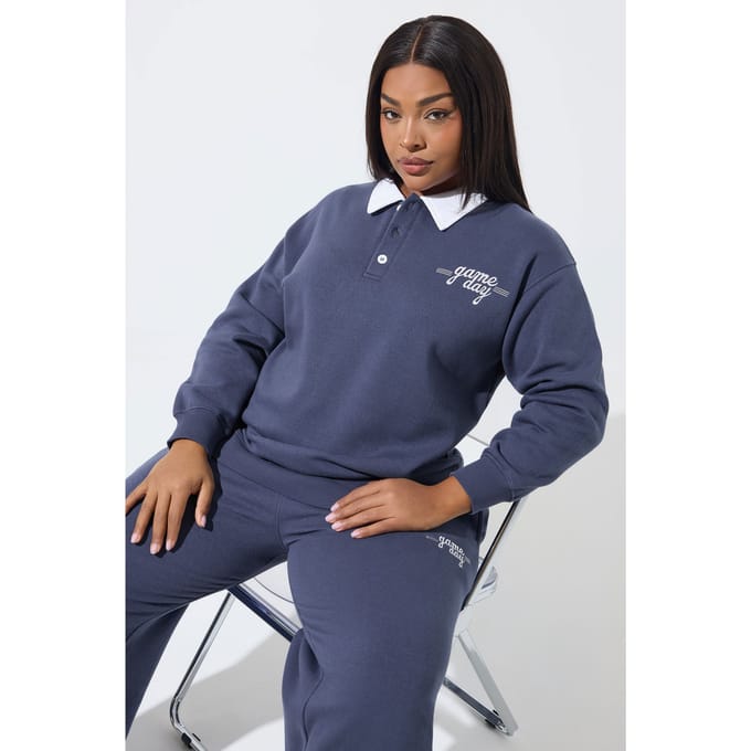 Limited Collection Blauw 'Game Day' Geborduurd Rugbysweatshirt Size 46