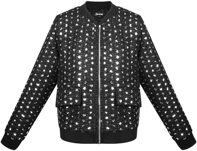Gestructureerde Polyester Vrouwen Bomber Jas met Glitter Textuur - Zwart - Maat S