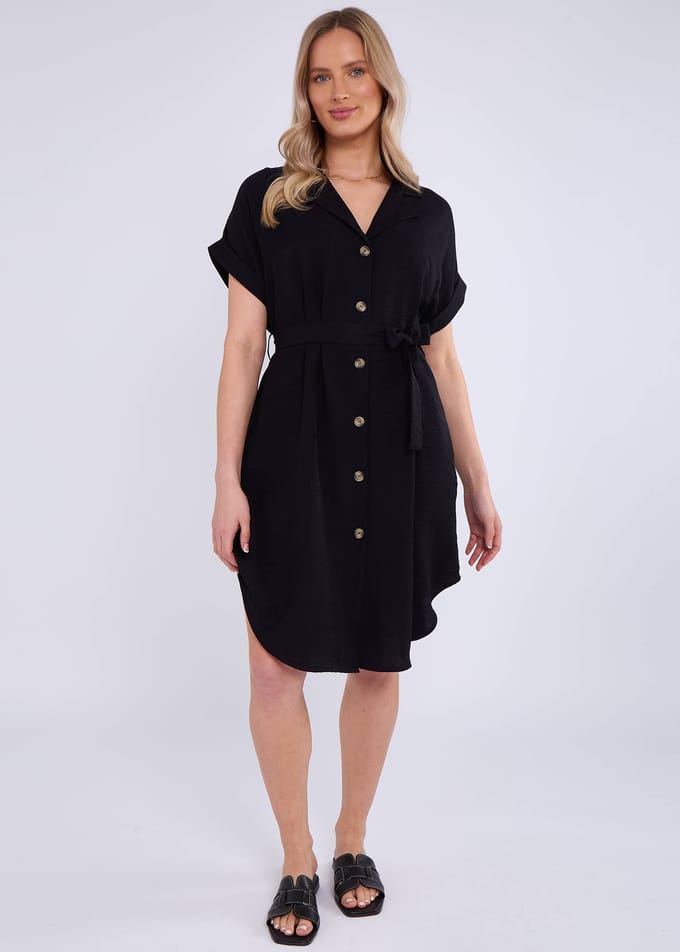 Zwarte oversized viscose overhemdjurk met bindceintuur