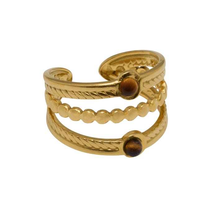 Essenza Multiple Layers Brown Stones Ring Gold