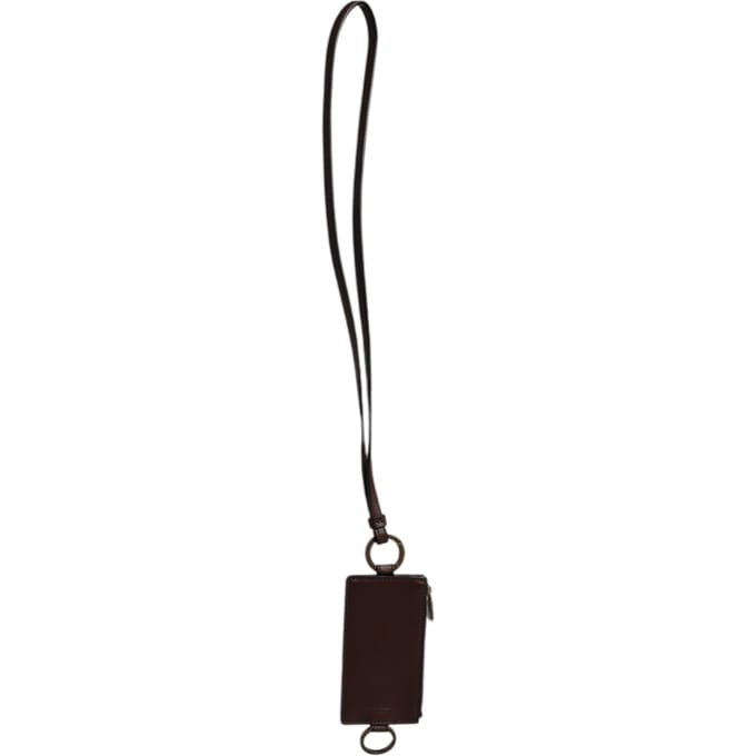 Bruine Kalfslederen Lanyard Logo Kaart Houder Portemonnee